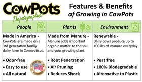 Liquid Fence CowPots 102-pack brown packaging shows convenient 12-pack for gardens.