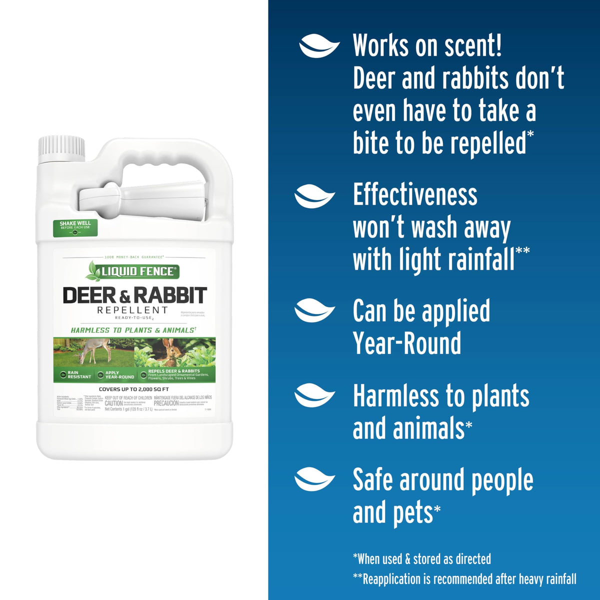 Liquid Fence spray nozzle applying repellent to shrubs to deter deer and rabbits.