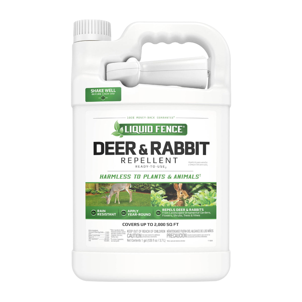 Liquid Fence ready-to-use bottle protects garden plants from deer and rabbits.