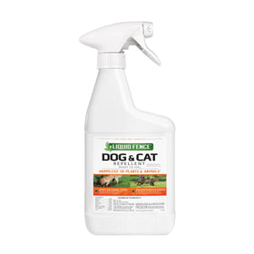 Liquid Fence dog and cat repellent bottle masks odors to deter pets.