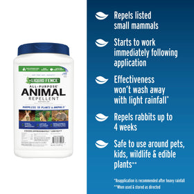 Liquid Fence granules applied around landscape deter pests by scent.