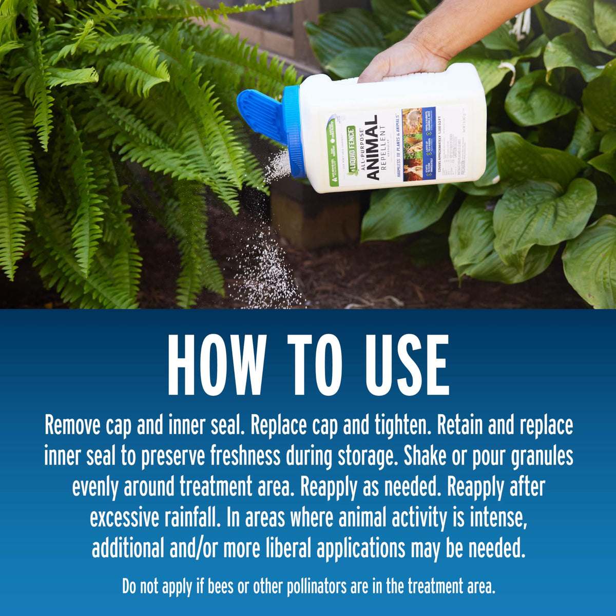 Liquid Fence rain-resistant formula maintains deterrence after rainfall.