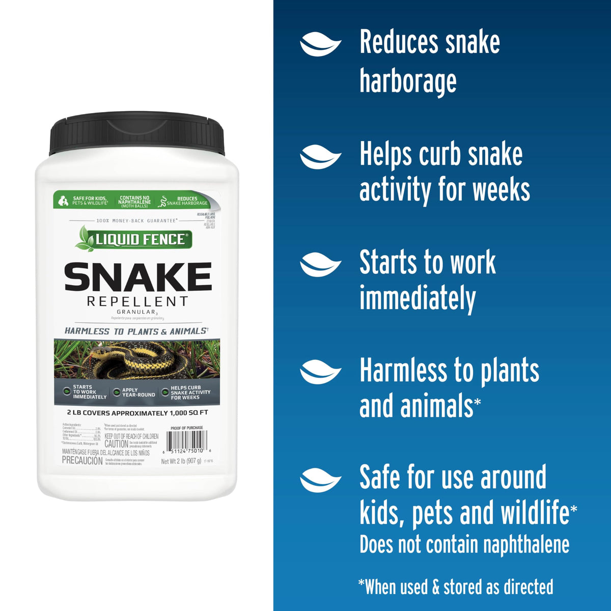 Liquid Fence snake repellent granules applied to garden perimeter to deter snakes.