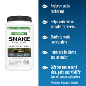 Liquid Fence snake repellent granules applied to garden perimeter to deter snakes.
