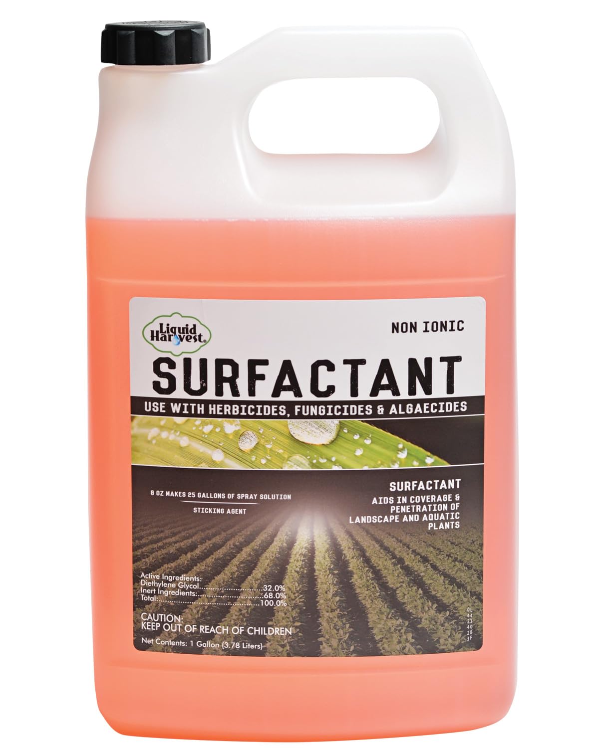Liquid Harvest surfactant bottle 128oz enhances herbicide coverage on leaves