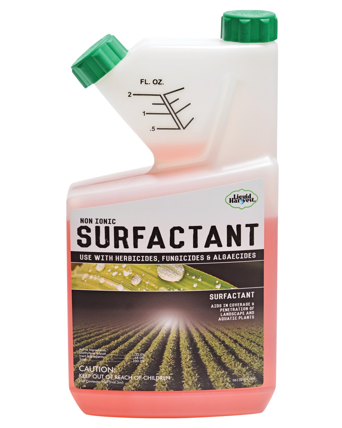 Liquid Harvest concentrated surfactant bottle pour enhances application control and even spread