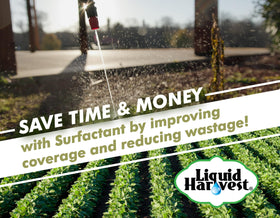 Liquid Harvest non-ionic surfactant spreads evenly for thorough weed treatment
