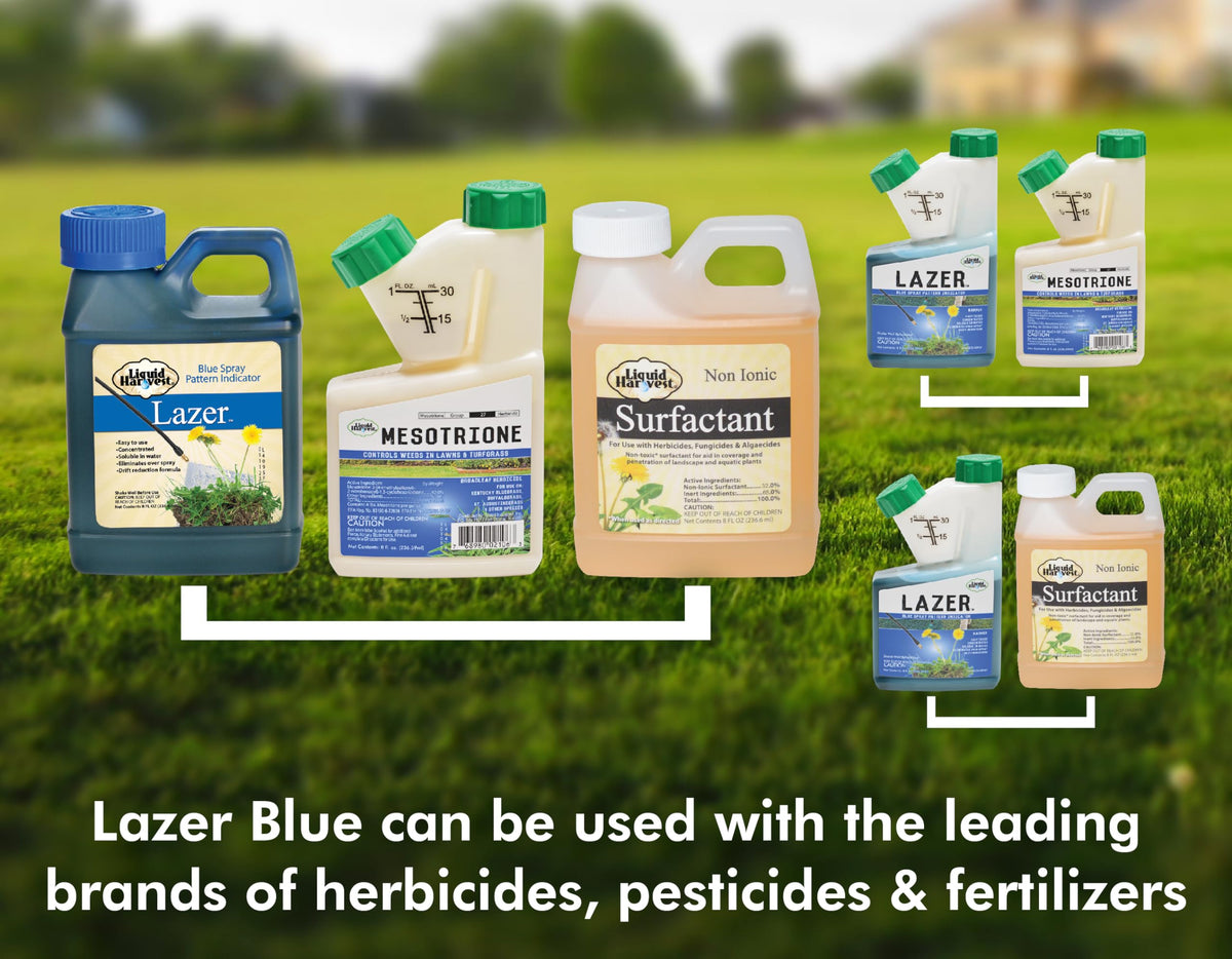 Liquid Harvest Lazer Blue cleanup-note highlights stain removal with gentle bleach after use