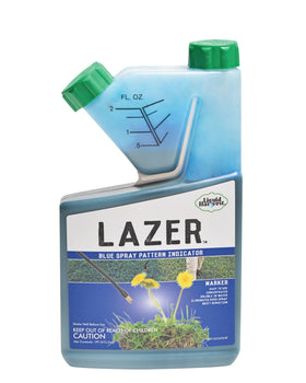 Liquid Harvest Lazer Blue spray pattern indicator shows coverage to prevent over-application.