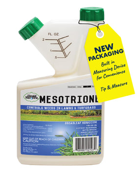Liquid Harvest Mesotrione 16oz bottle front view for lawn weed control.