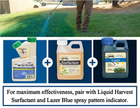 Clear dosing and water-activation instructions for Liquid Harvest Mesotrione.