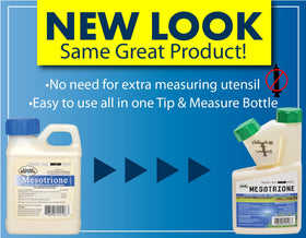 Liquid Harvest Mesotrione label displays concentrate details for lawn use.