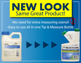 Liquid Harvest Mesotrione on a healthy lawn scene highlights weed-free potential.
