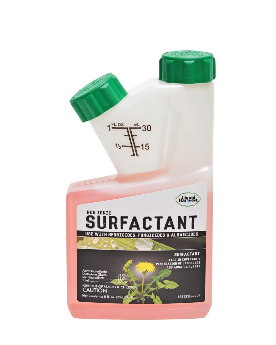 Liquid Harvest Non-Ionic Surfactant 8oz bottle boosts herbicide application efficiency.