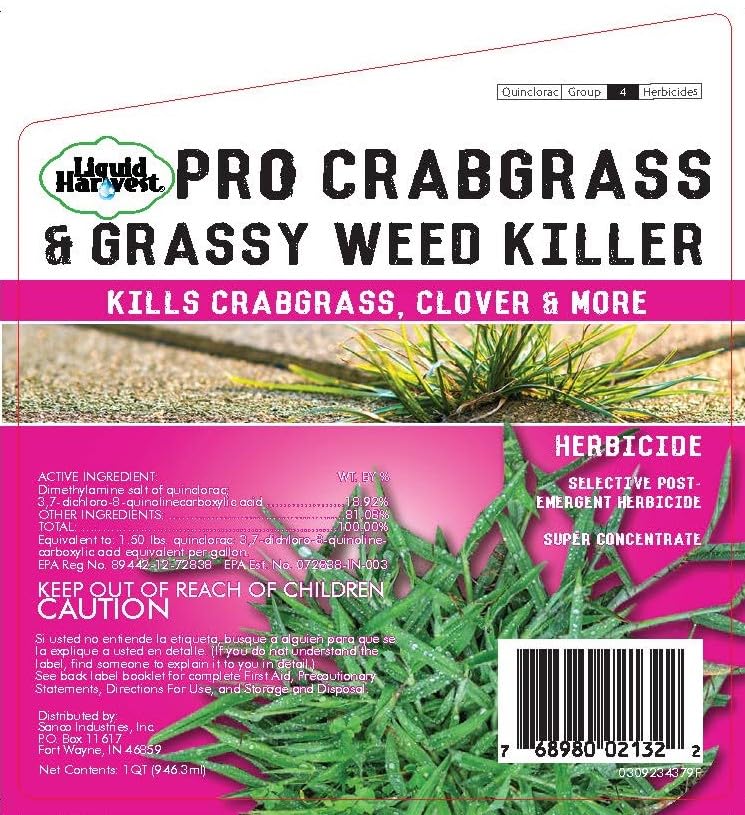 Liquid Harvest Pro lawn care scene emphasizing residual weed control across weeks
