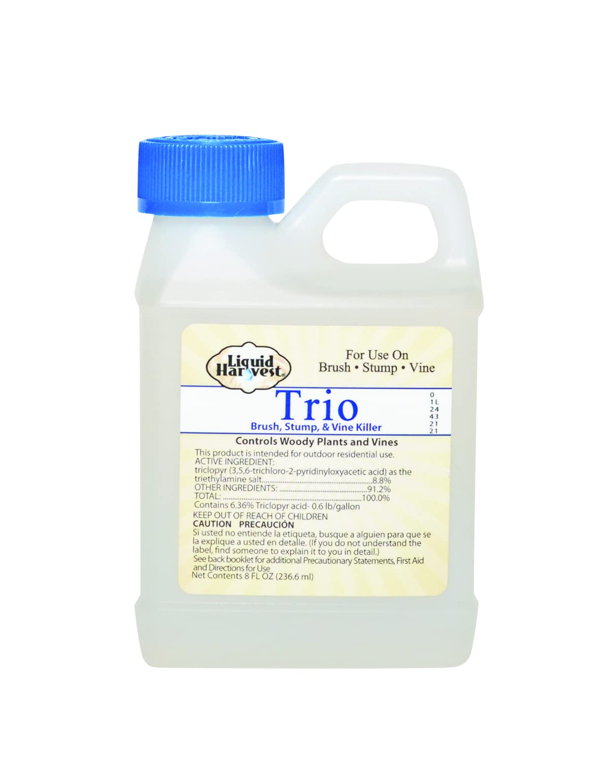 Liquid Harvest Trio bottle shows easy brush control and broad-spectrum weed management.