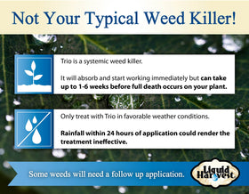 Liquid Harvest Trio-sprayer-mix illustrates dilution for regular use on vines and tough plants.