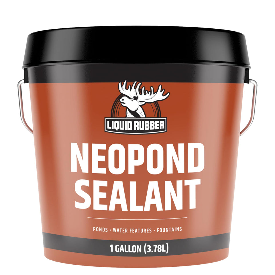 Liquid Rubber NeoPond sealant bottle pouring for seamless pond waterproofing