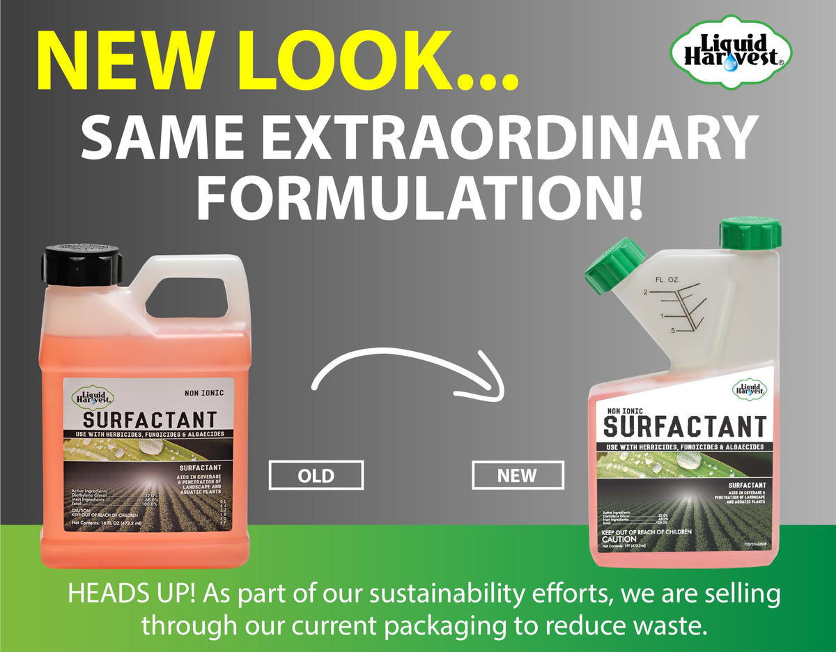 Liquid Harvest label close-up for easy herbicide compatibility