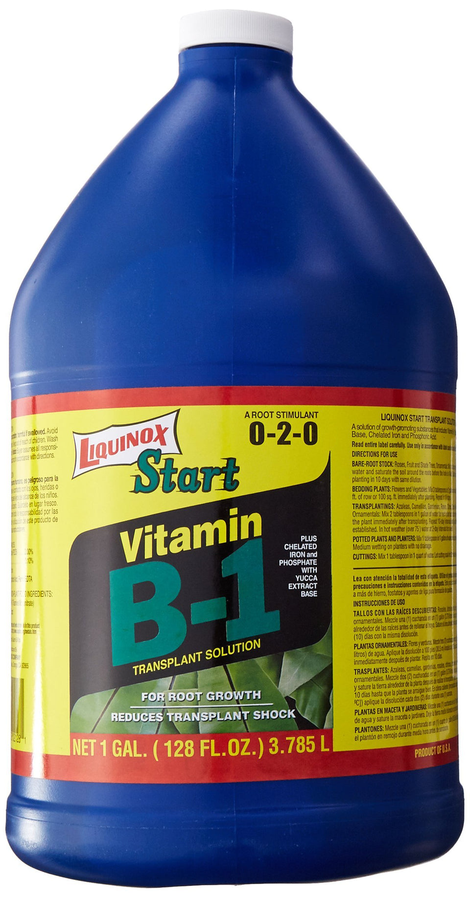 Liquinox Start bottle label highlights transplant support and vitamin B-1