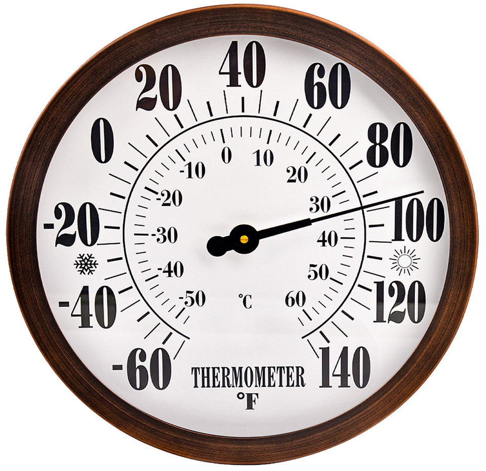 Lirches 12-inch outdoor thermometer dial closeup for easy reading