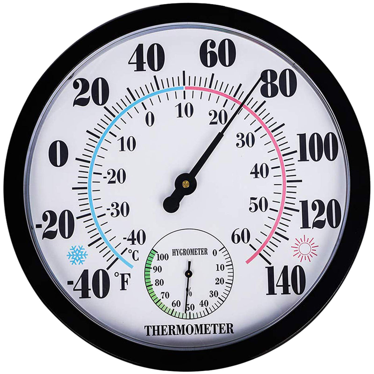 Lirches indoor-outdoor thermometer hanging on wall with large numbers for easy distant reading