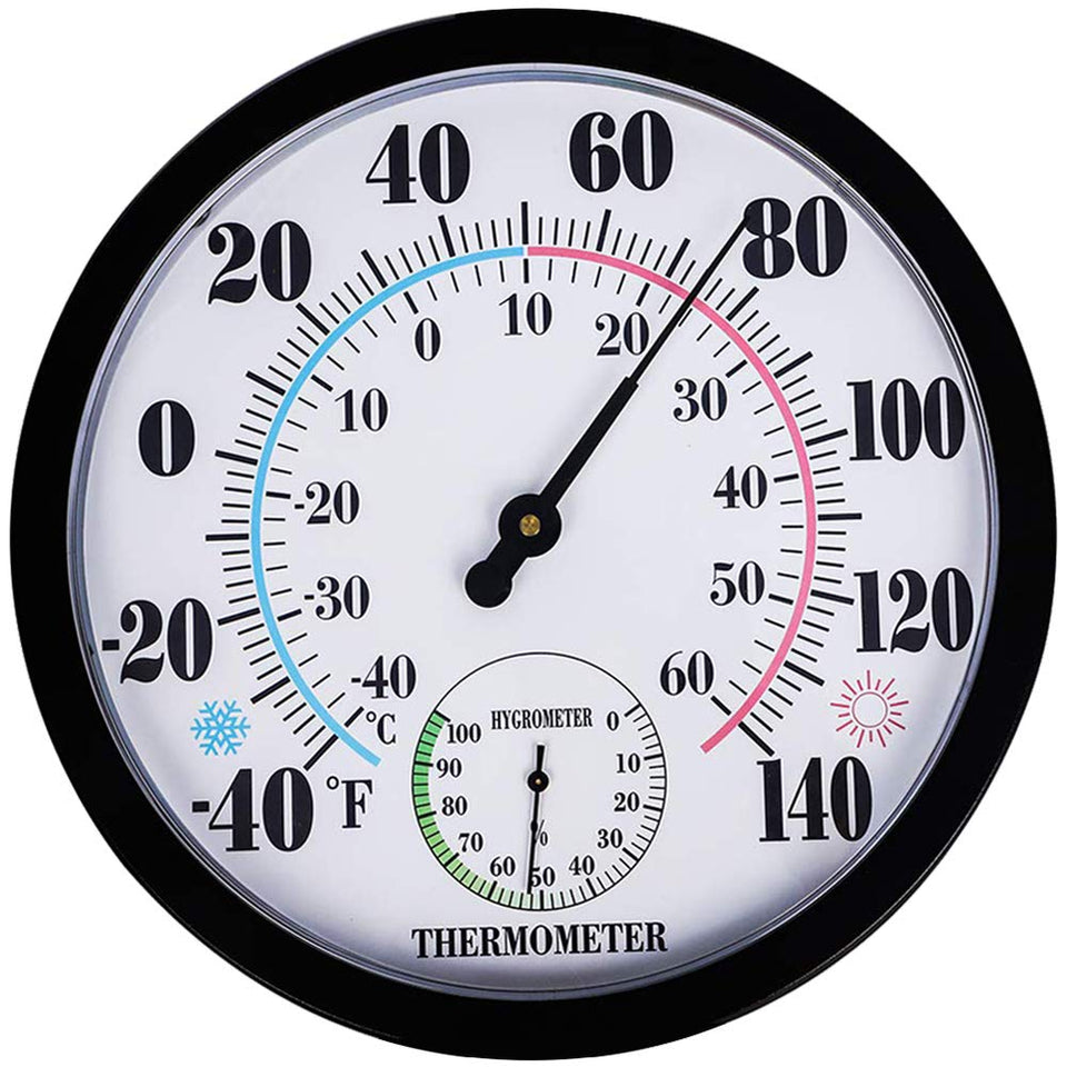 Lirches outdoor thermometer-hygrometer 10-inch dial-face for easy at-a-glance readings