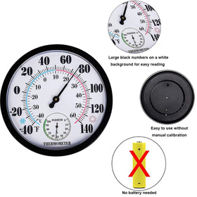 Lirches thermometer hygrometer dial close-up showing precise readings without power