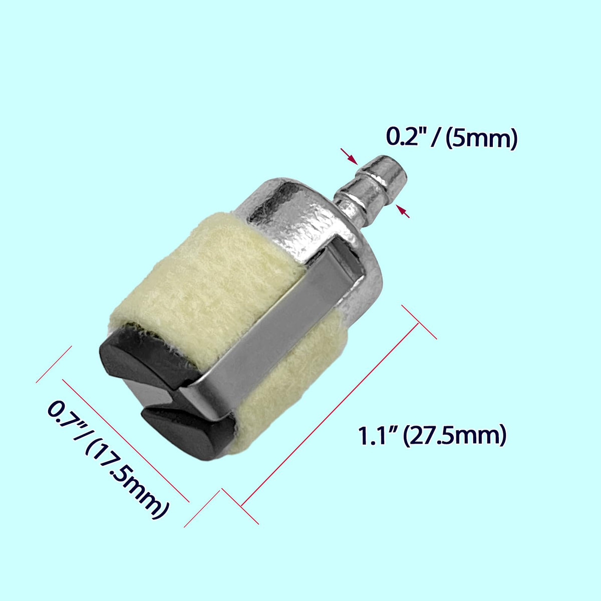 LiteTour universal 2-cycle fuel filter compatible with multiple engines and tools.