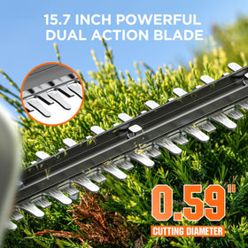 Litheli hedge trimmer safety double-lock switch protects against accidental starts during yard work.