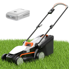 LiTHELi electric lawn mower front view showing compact design for small yards.