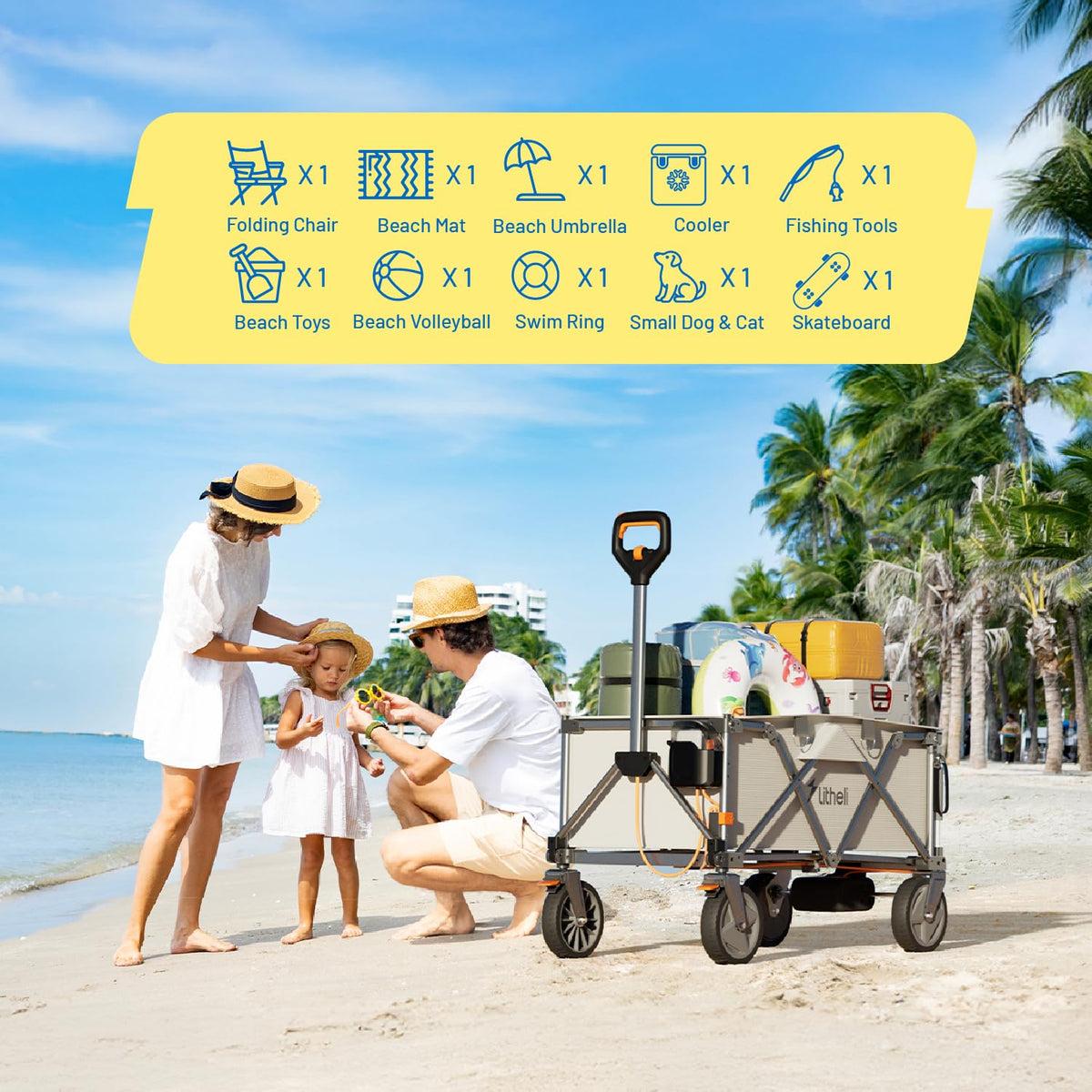 Litheli electric wagon cart 300 lb capacity for heavy camping gear