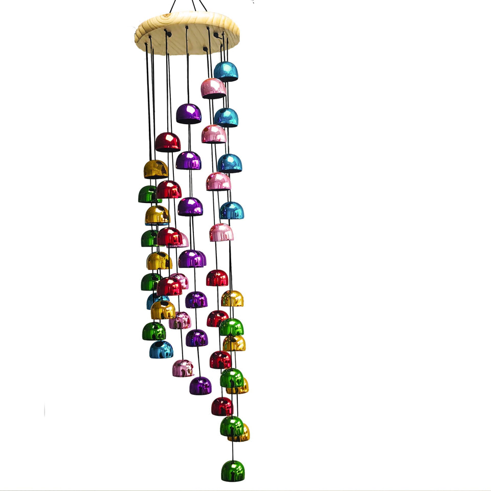 LITIALLY colorful copper wind chime 30-inch hanging bells add visual charm and soothing tones.