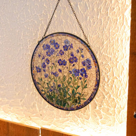 LITIVY forget-me-not glass art brightens entryways with a calming garden mood.