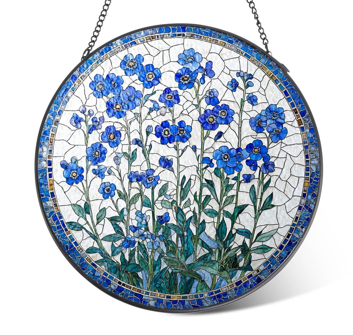 LITIVY Forget-Me-Not stained glass suncatcher brightens windows with colorful light.
