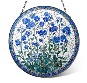 LITIVY Forget-Me-Not stained glass suncatcher brightens windows with colorful light.