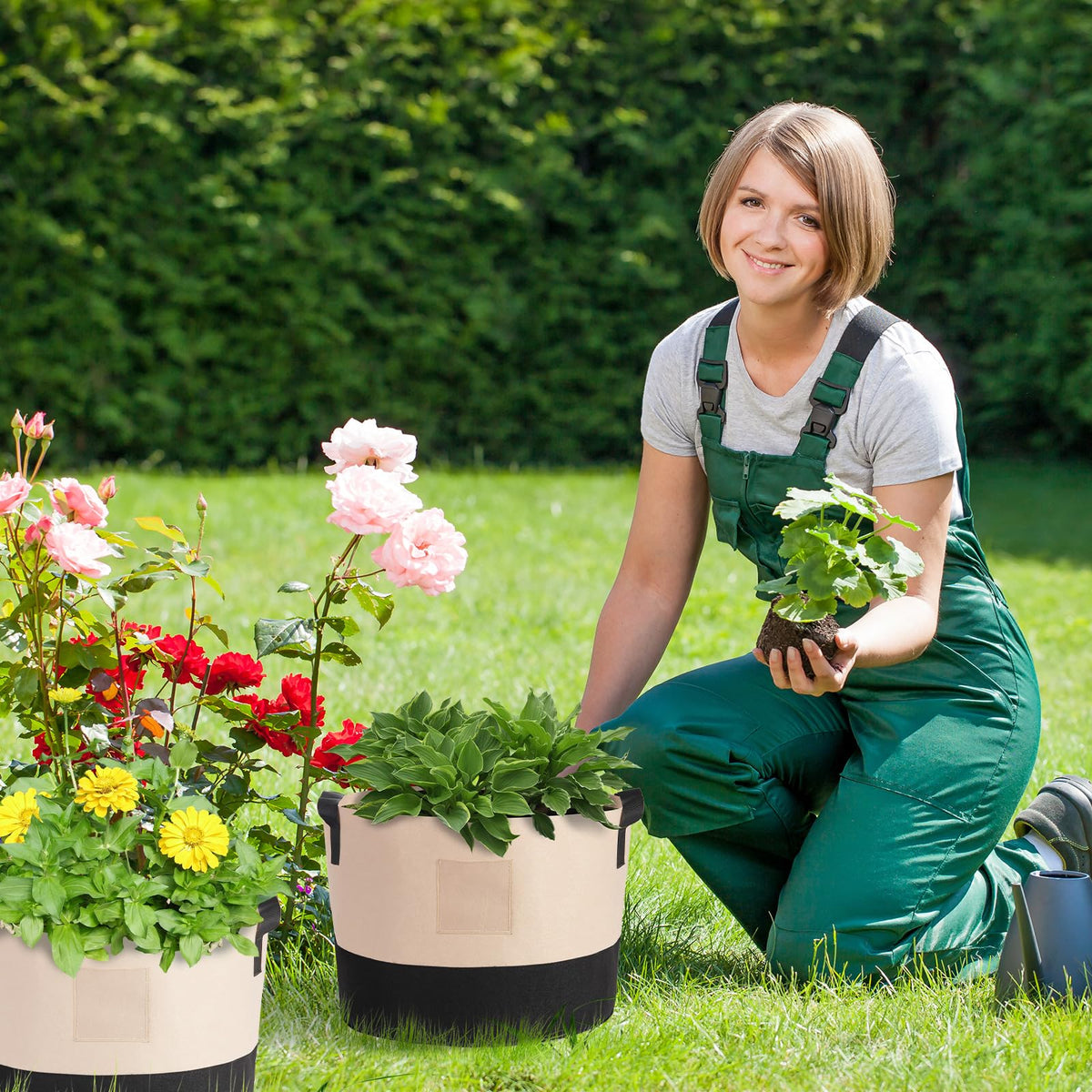 LITLANDSTAR indoor-outdoor gardening setup with fabric bags