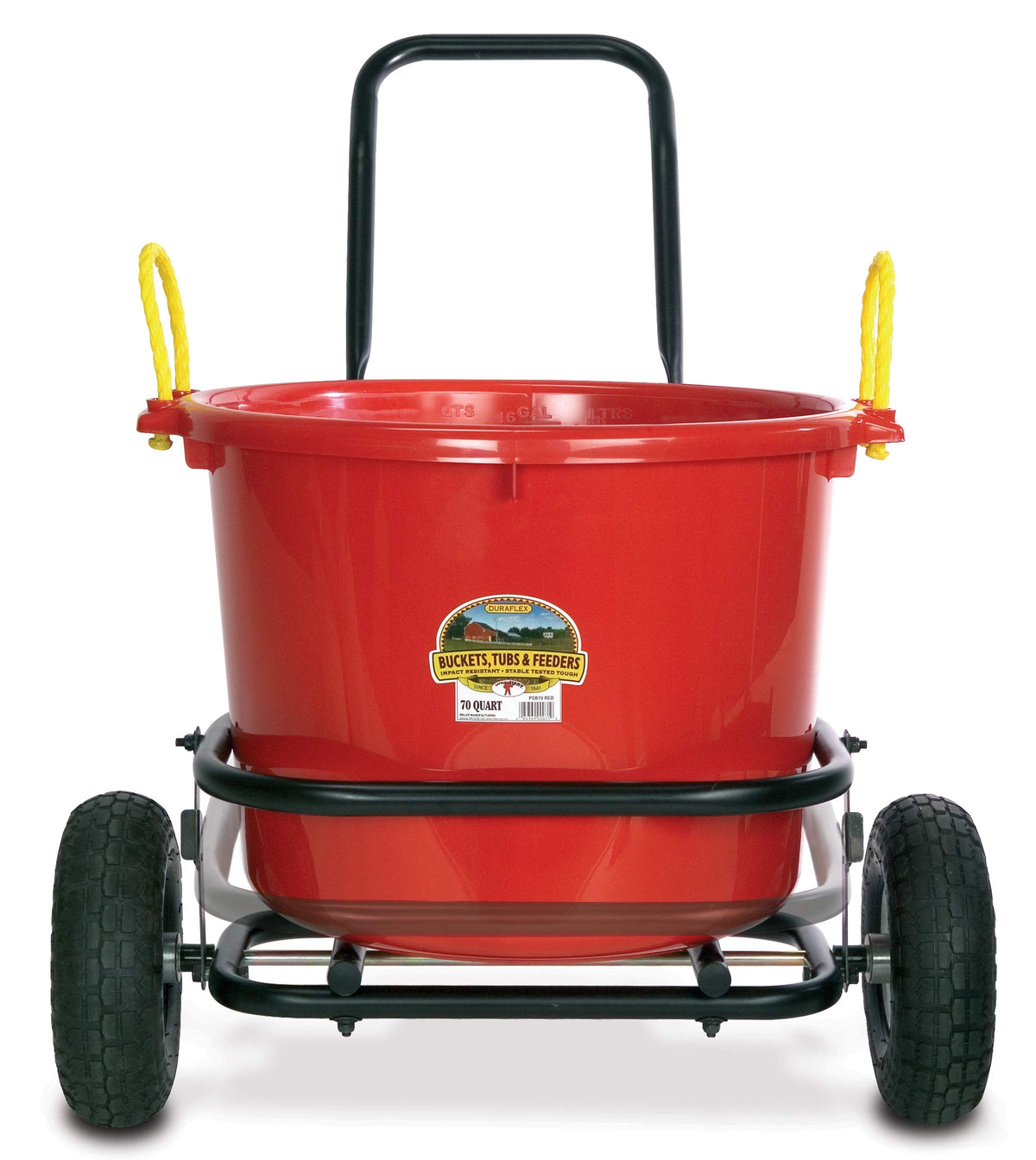 Little Giant Muck Cart loaded with a bucket demonstrates secure load with retaining ring