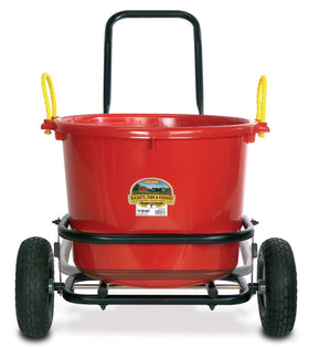 Little Giant Muck Cart loaded with a bucket demonstrates secure load with retaining ring