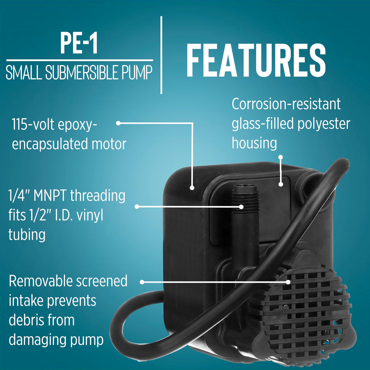 Little Giant PE-1 rotatable volute for easy mounting in tight spaces.