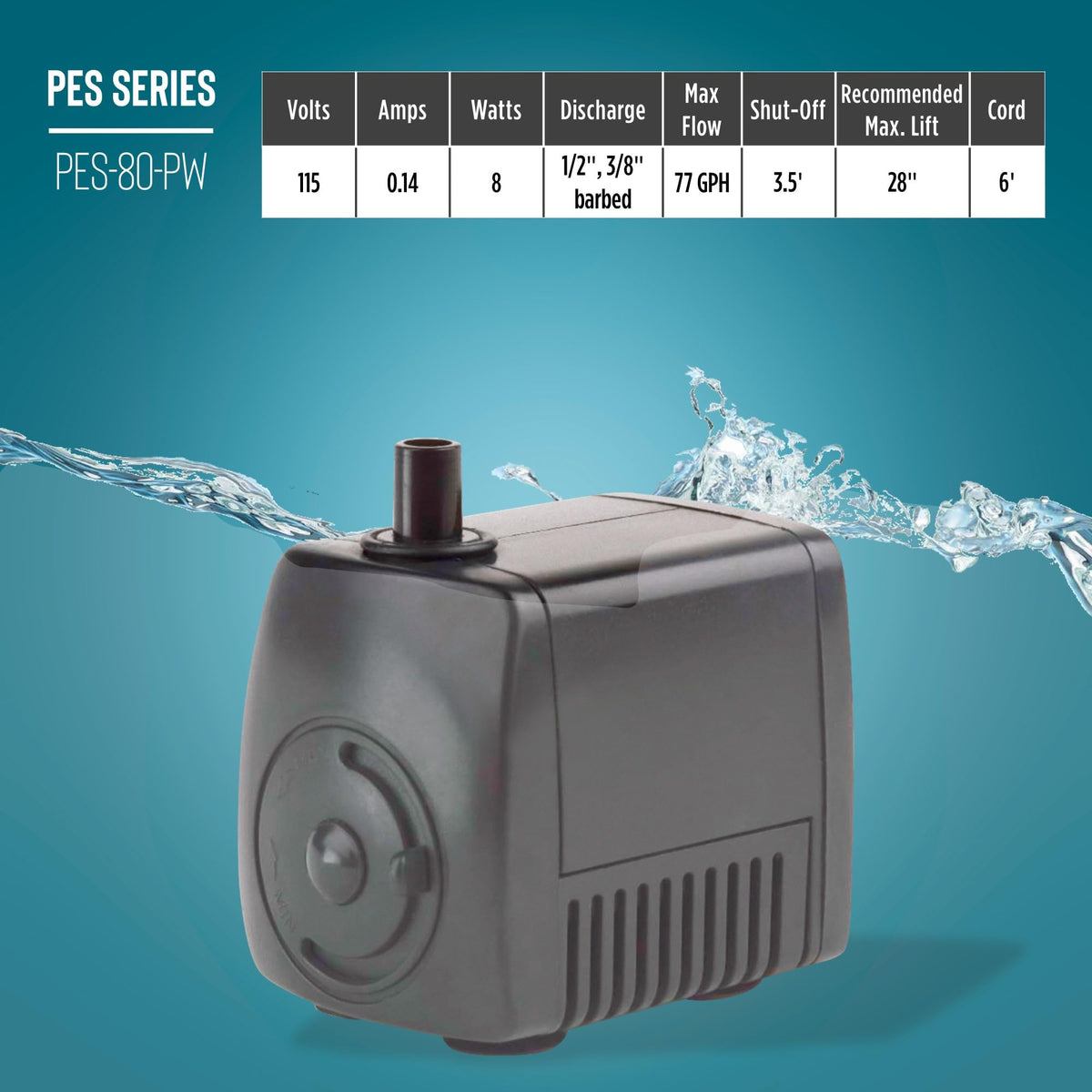 Compact pump ideal for small fountains, hydroponics, and light water transfers.