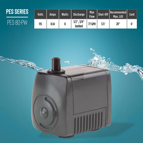 Compact pump ideal for small fountains, hydroponics, and light water transfers.