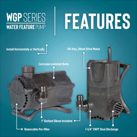 Little Giant WGP-95-PW features 1.25-inch FNPT discharges and a 1.25-inch elbow.
