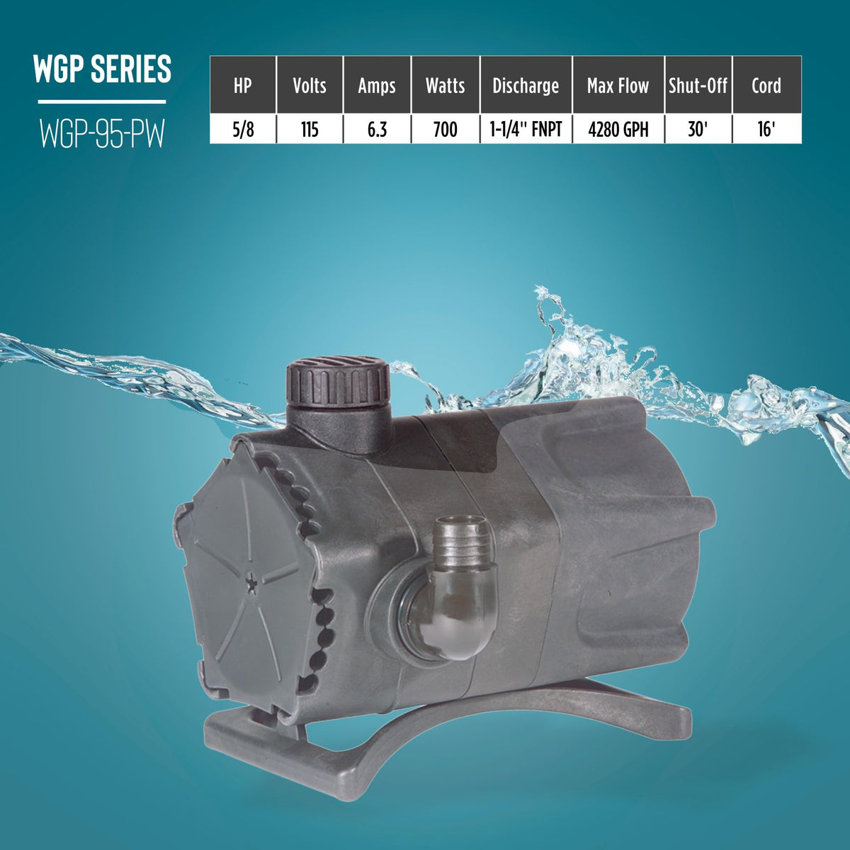 Little Giant WGP-95-PW ideal for fountains, streams, waterfalls, and other features up to 2400 gallons.