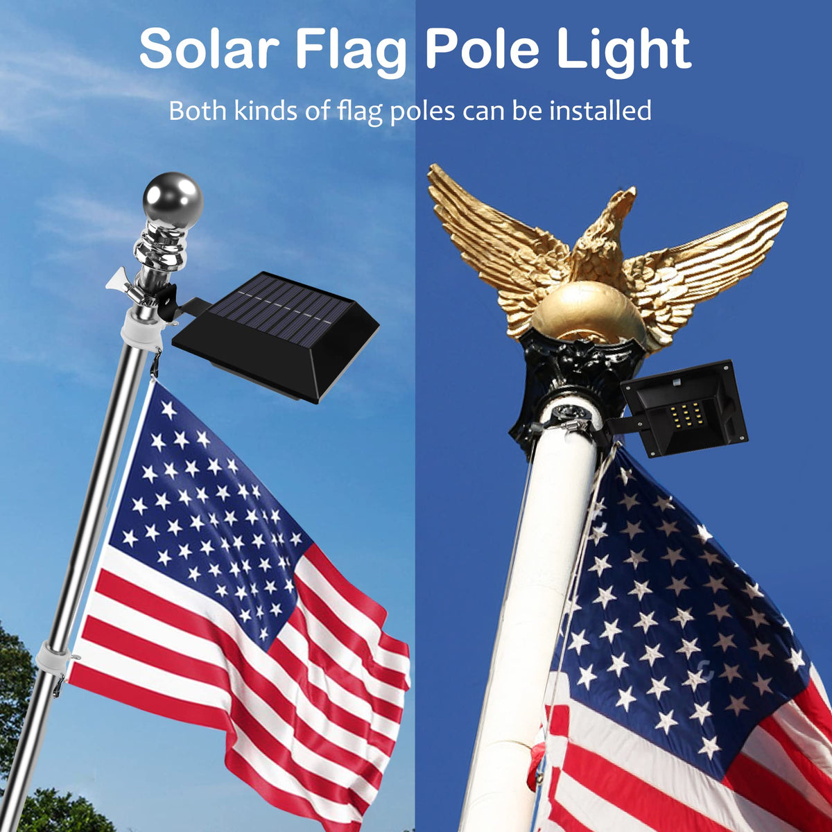 6000K cool white LEDs illuminate the flag with clear visibility