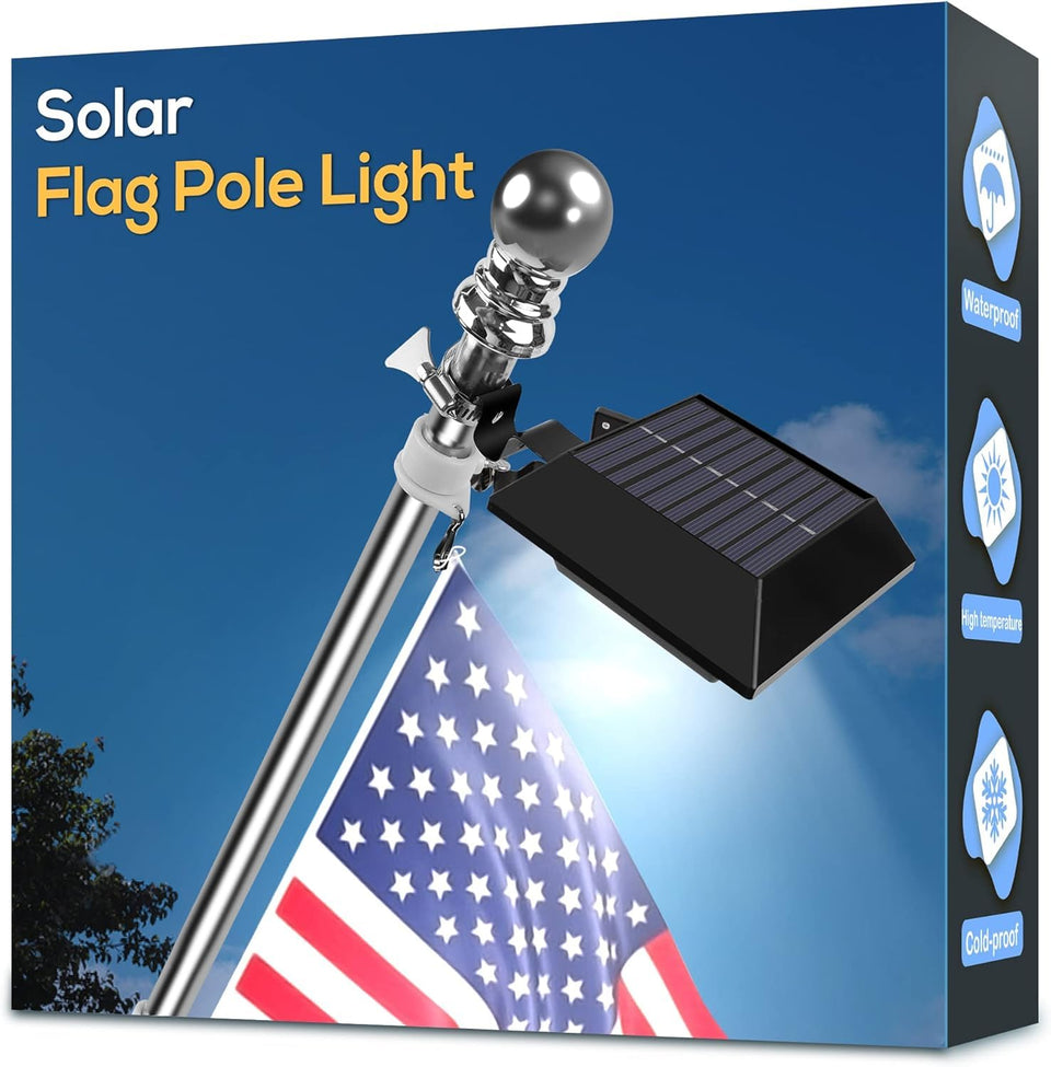 Little Joke solar flag light mounted on a pole brightens the flag at night