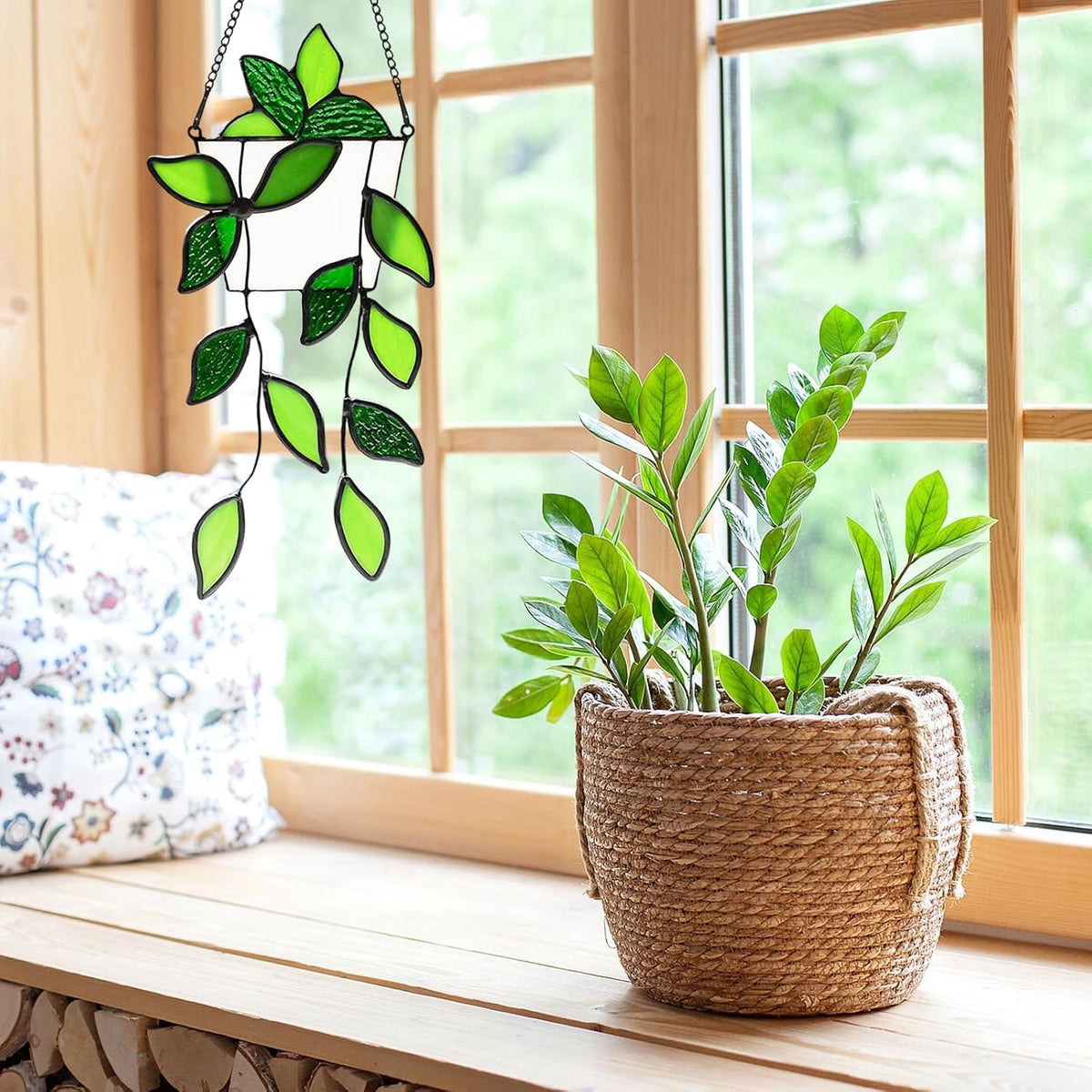 LittleVoleSherry green plant sun catcher on window display for bright decor.