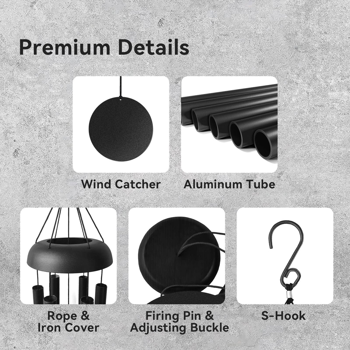 Litu wind chime striker made of treated rubber wood resists cracking and fading.