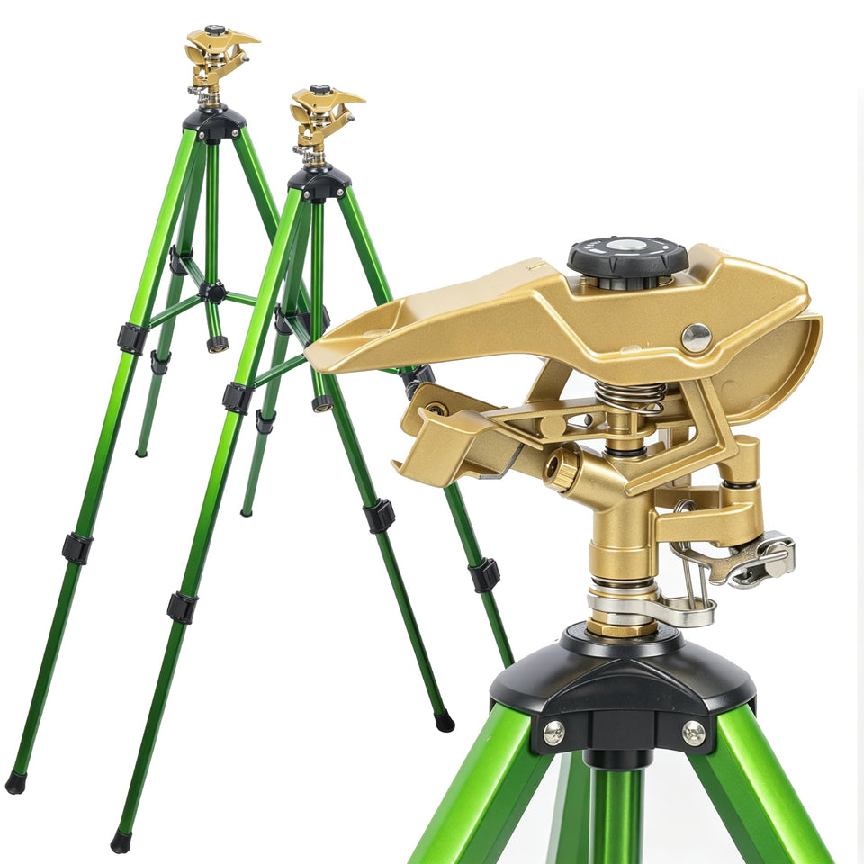 LIULO TOOL 2-pack sprinkler on tripod base providing precise irrigation for yards