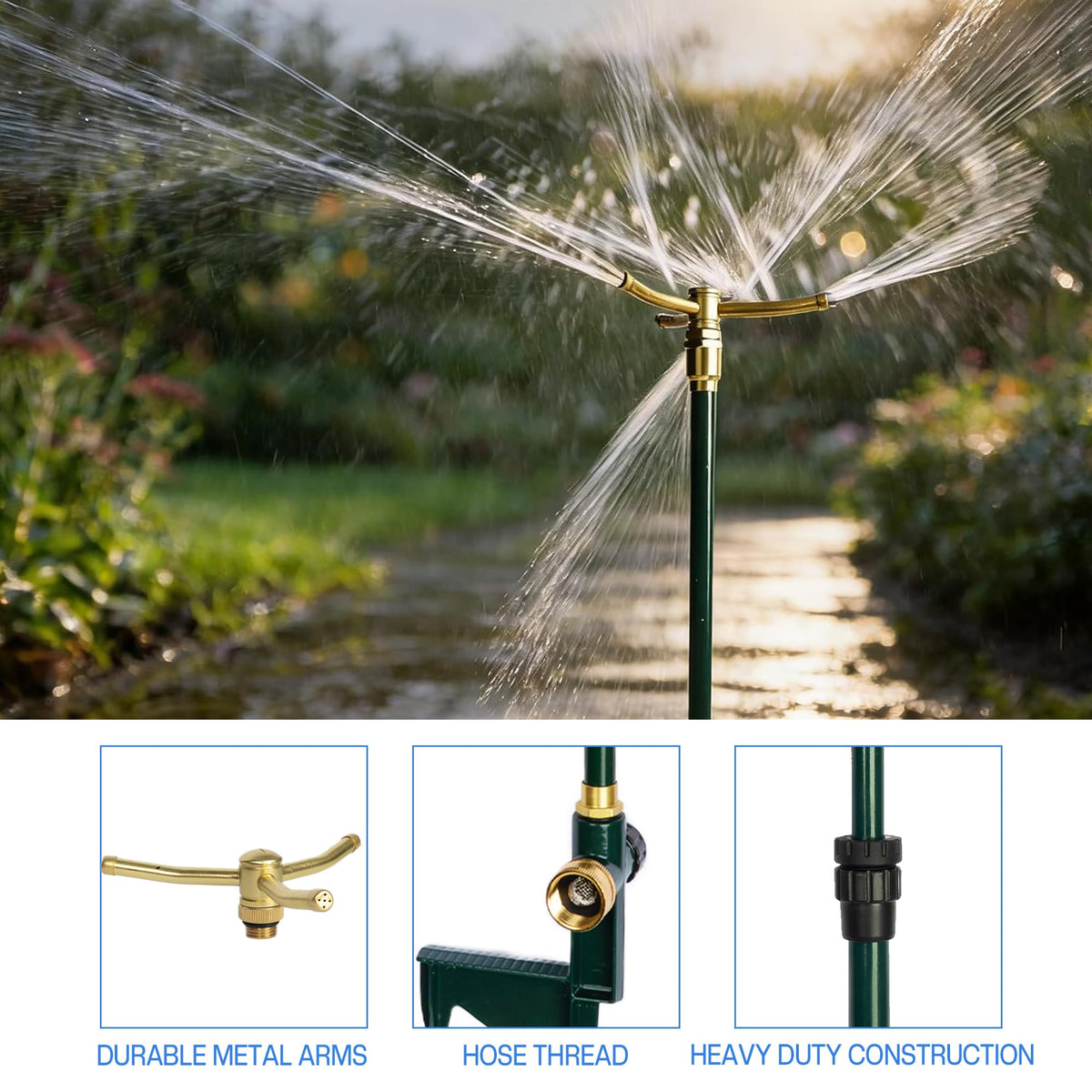 LIULO TOOL sprinkler head rotating 360 degrees for uniform irrigation.